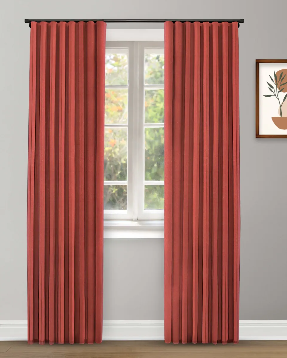 Herringbone Plains - Curtain - Misty Red Herringbone Plains - Misty Red Ripple Fold Drapes - Image 1