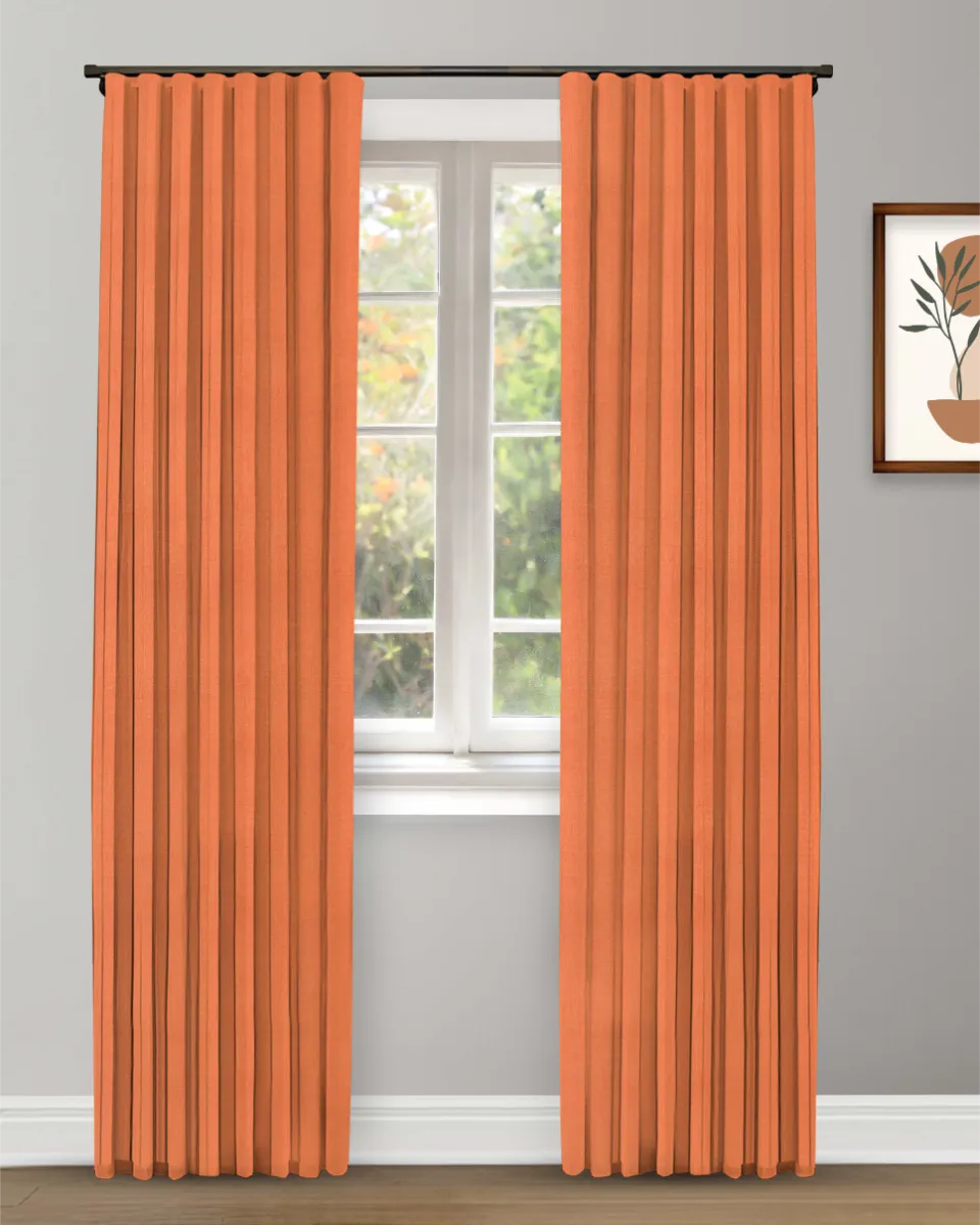Herringbone Plains - Curtain - Orange Carrot Herringbone Plains - Orange Carrot Ripple Fold Drapes - Image 1