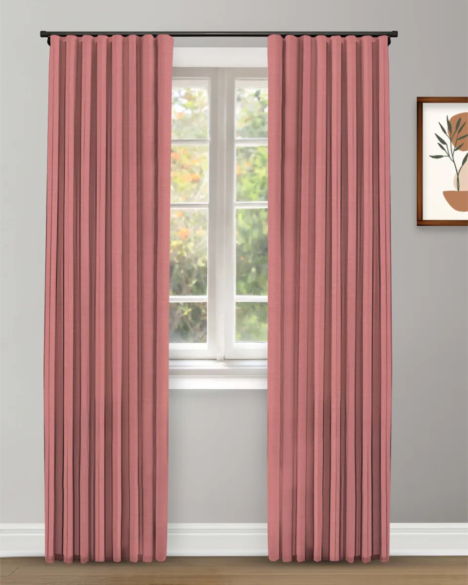 Herringbone Plains - Curtain - Rose Pink Herringbone Plains - Rose Pink Ripple Fold Drapes - Image 1