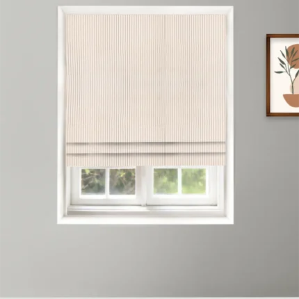 Curtains | Lincoln Narrow Stripes - Graphite Roman Shade Shot | Curtain Avenue