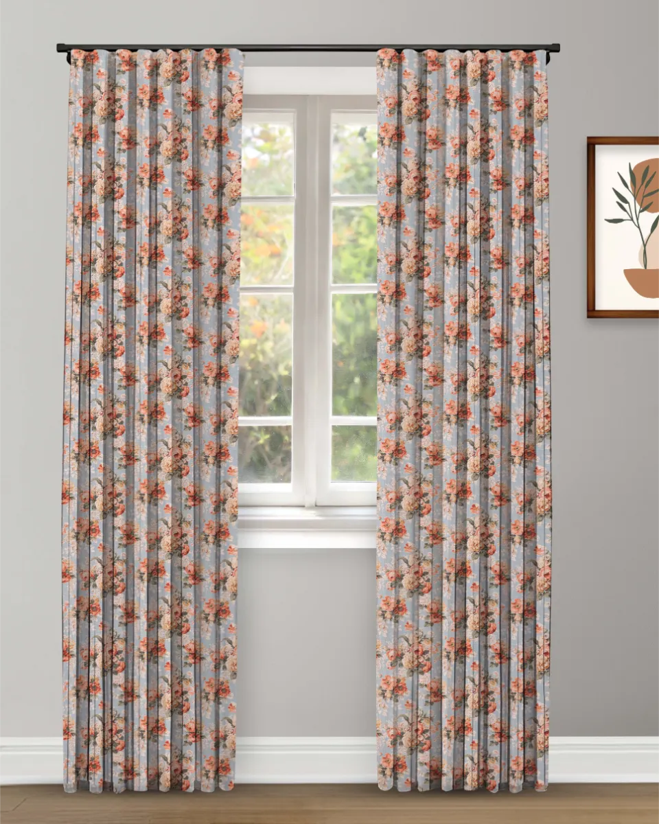 Vintage Floral Collection -Tangerine - Curtain Vintage Floral Collection - Tangerine Custom Curtains - Image 1