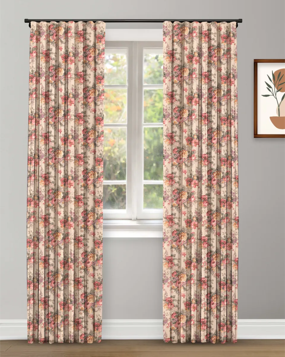 Vintage Floral - Pastel Maroon - Curtain Vintage Floral Collection - Pastel Maroon Ripple Fold Drapes - Image 1