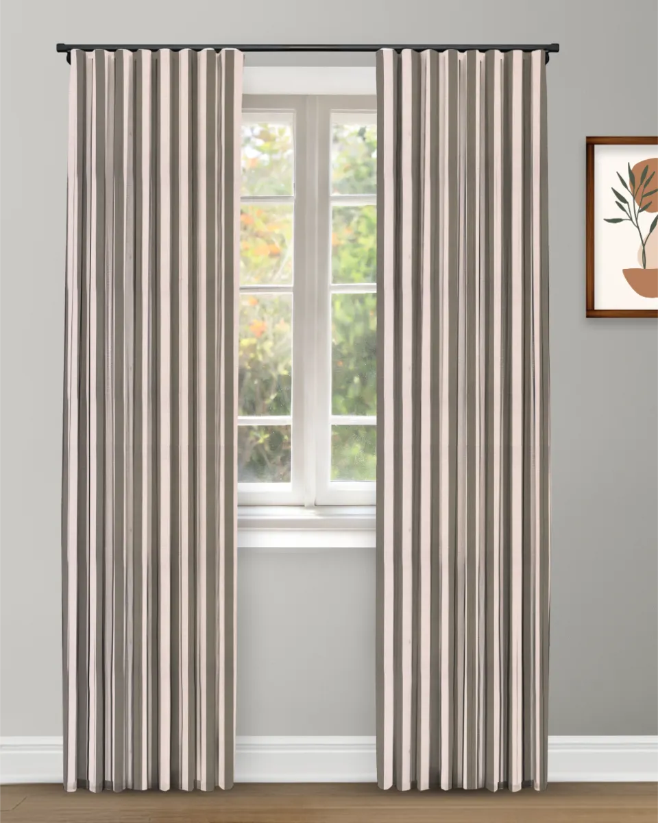 Vintage Linen Stripes- Camel-Curtain Vintage Linen Stripes - Camel Ripple Fold Drapes - Image 1