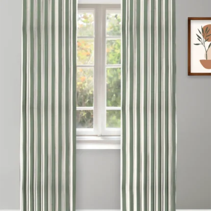 Curtains | Vintage Linen Stripes- Khaki Green-Curtain | Curtain Avenue