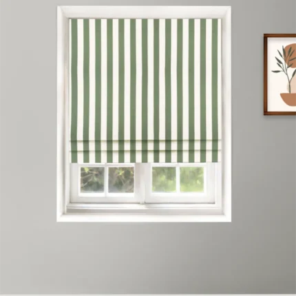 Roman Shades | Vintage Linen Stripes- Khaki Green-Roman Shade | Curtain Avenue