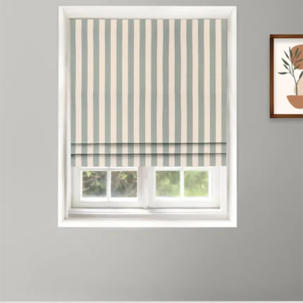 Roman Shades | Vintage Linen Stripes- Sea Foam- Roman Shade | Curtain Avenue