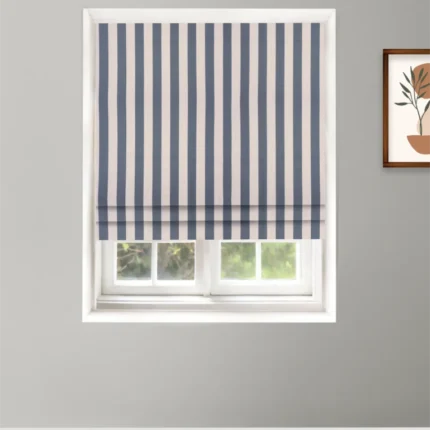 Roman Shades | Vintage Linen Stripes- Storm Roman Shade | Curtain Avenue