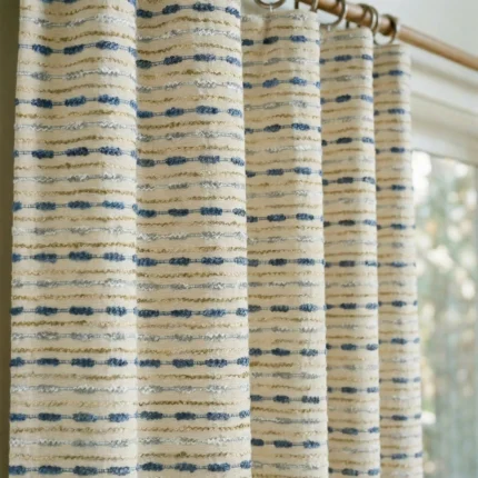 Bohemian-Knitted-Pattern-Beige-Blue-Close-up-Curtains | Curtain Avenue