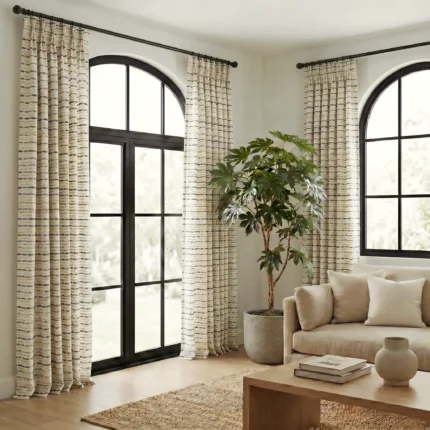 Bohemian-Knitted-Pattern-Beige-Blue-Curtains | Curtain Avenue