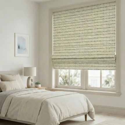 Bohemian-Knitted-Pattern-Beige-Blue-Roman-Shade | Curtain Avenue