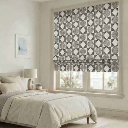 Carol-Abstract-Pattern-Black-White-Roman-Shade | Curtain Avenue