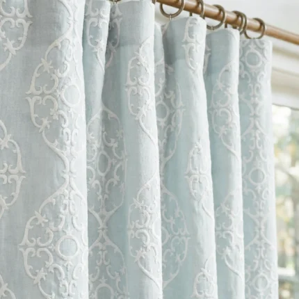 Hailey-Damask-Patterned-Sky-Blue-Close-up-Curtains | Curtain Avenue