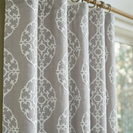 Hailey-Damask-Patterned-Taupe-Close-up-Curtain | Curtain Avenue