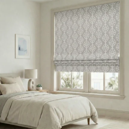 Hailey-Damask-Patterned-Taupe-Roman-Shade | Curtain Avenue