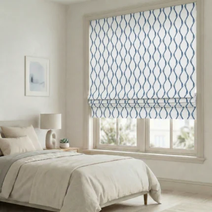 Lilian-Modern-Wave-Patterned-Navy-Roman-Shade | Curtain Avenue