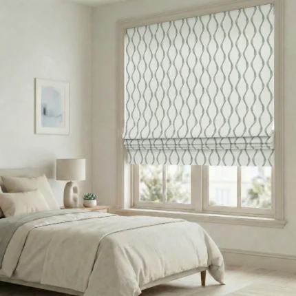 Lilian-Modern-Wave-Patterned-Spa-Blue-Roman-Shade | Curtain Avenue