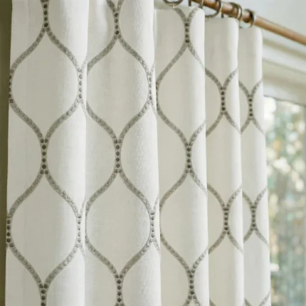 Lucy-Embroiderd-Trellis-Ash-Gray-Close-up-Curtains | Curtain Avenue
