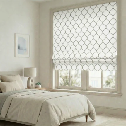 Lucy-Embroiderd-Trellis-Ash-Gray-Roman-Shade | Curtain Avenue