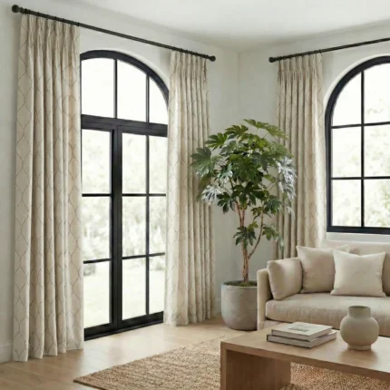 Lucy-Embroiderd-Trellis-Beige-Gold-Curtains | Curtain Avenue