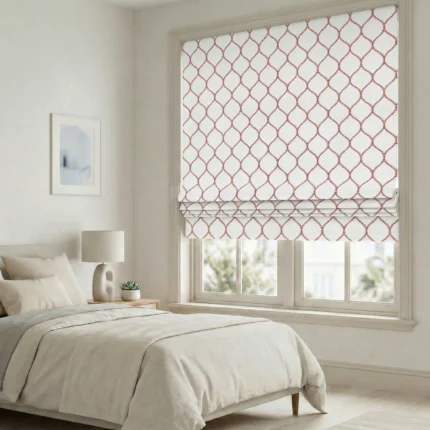 Lucy-Embroiderd-Trellis-Blush-Roman-Shade | Curtain Avenue