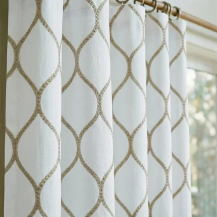 Lucy-Embroiderd-Trellis-Flax-Close-up-Curtains | Curtain Avenue