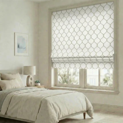 Lucy-Embroiderd-Trellis-Flax-Roman-Shade | Curtain Avenue
