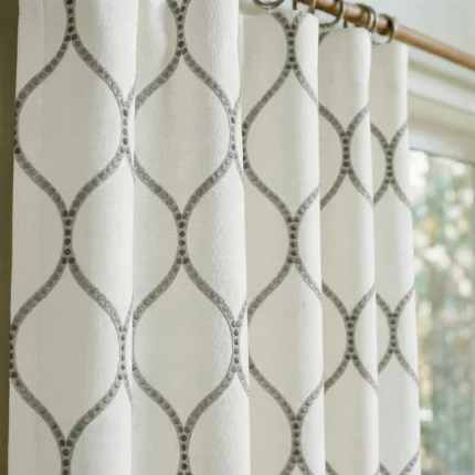 Lucy-Embroiderd-Trellis-Gray-Close-up-Curtains | Curtain Avenue