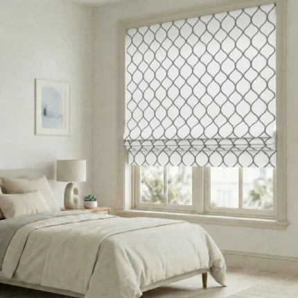 Lucy-Embroiderd-Trellis-Gray-Roman-Shade | Curtain Avenue