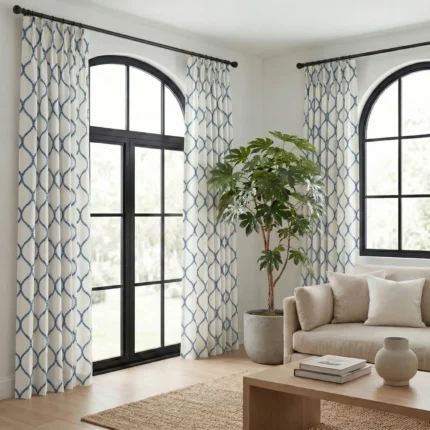 Lucy-Embroiderd-Trellis-Navy-White-Curtains | Curtain Avenue