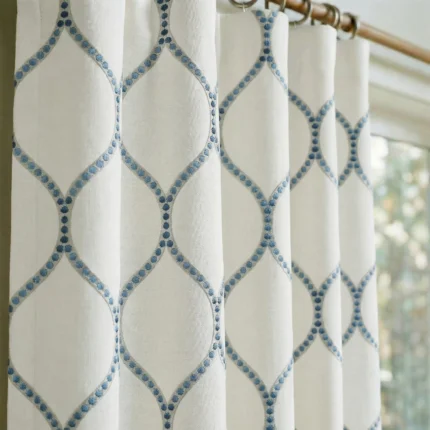 Lucy-Embroiderd-Trellis-Ocean-Blue-Close-up-Curtains | Curtain Avenue