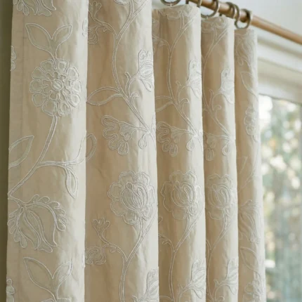 Ruby-Floral-Embroidered-Beige-Brown-Close-up-Curtains | Curtain Avenue