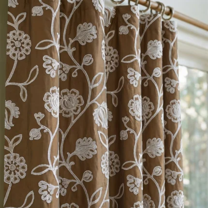 Ruby-Floral-Embroidered-Pumpkin-Close-up-Curtains | Curtain Avenue