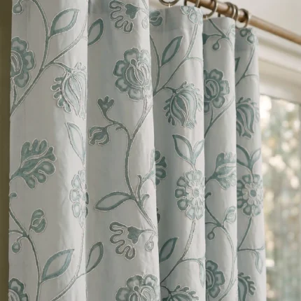 Ruby-Floral-Embroidered-Tide-Blue-Close-up-Curtains | Curtain Avenue