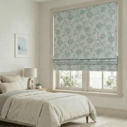 Ruby-Floral-Embroidered-Tide-Blue-Roman-Shade | Curtain Avenue