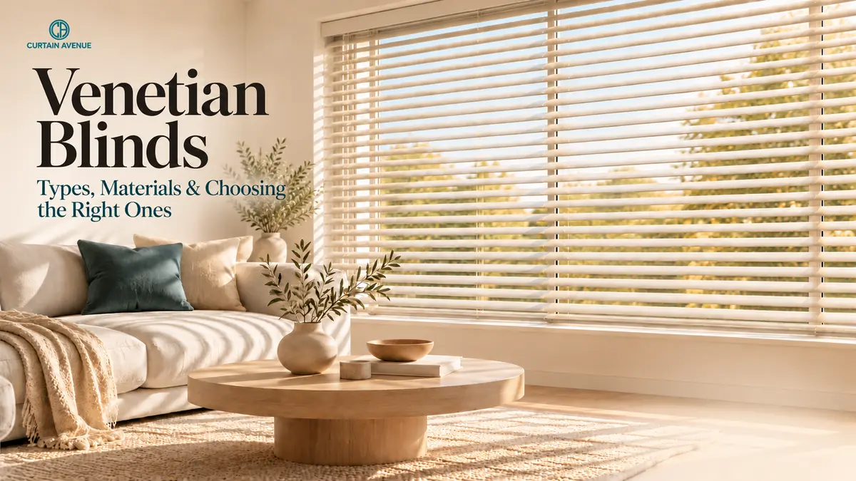 Venetian blinds in a modern living room with Curtain Avenue
