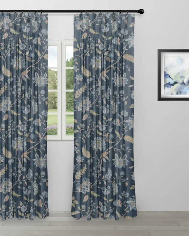 Curtains | Blooming Spring - Navy Blue - Curtain | Curtain Avenue