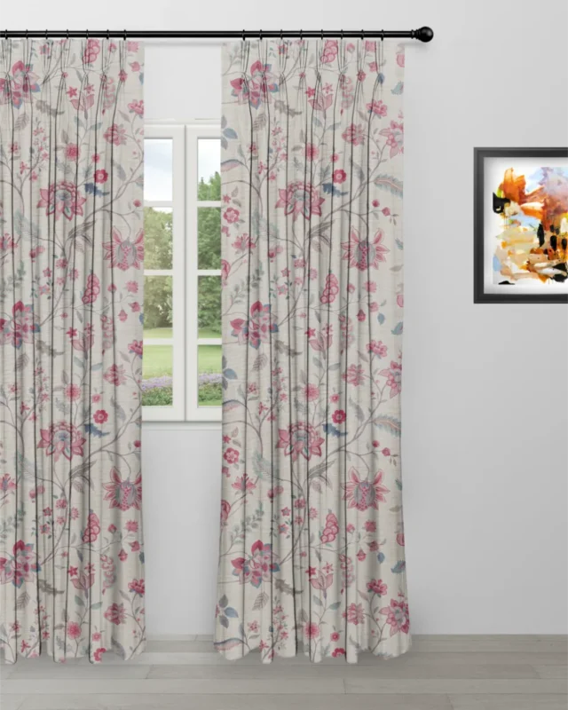Curtains | Blooming Spring - Pink Linen - Curtain | Curtain Avenue
