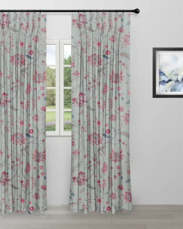 Curtains | Blooming Spring - Rosy Aqua - Curtain | Curtain Avenue