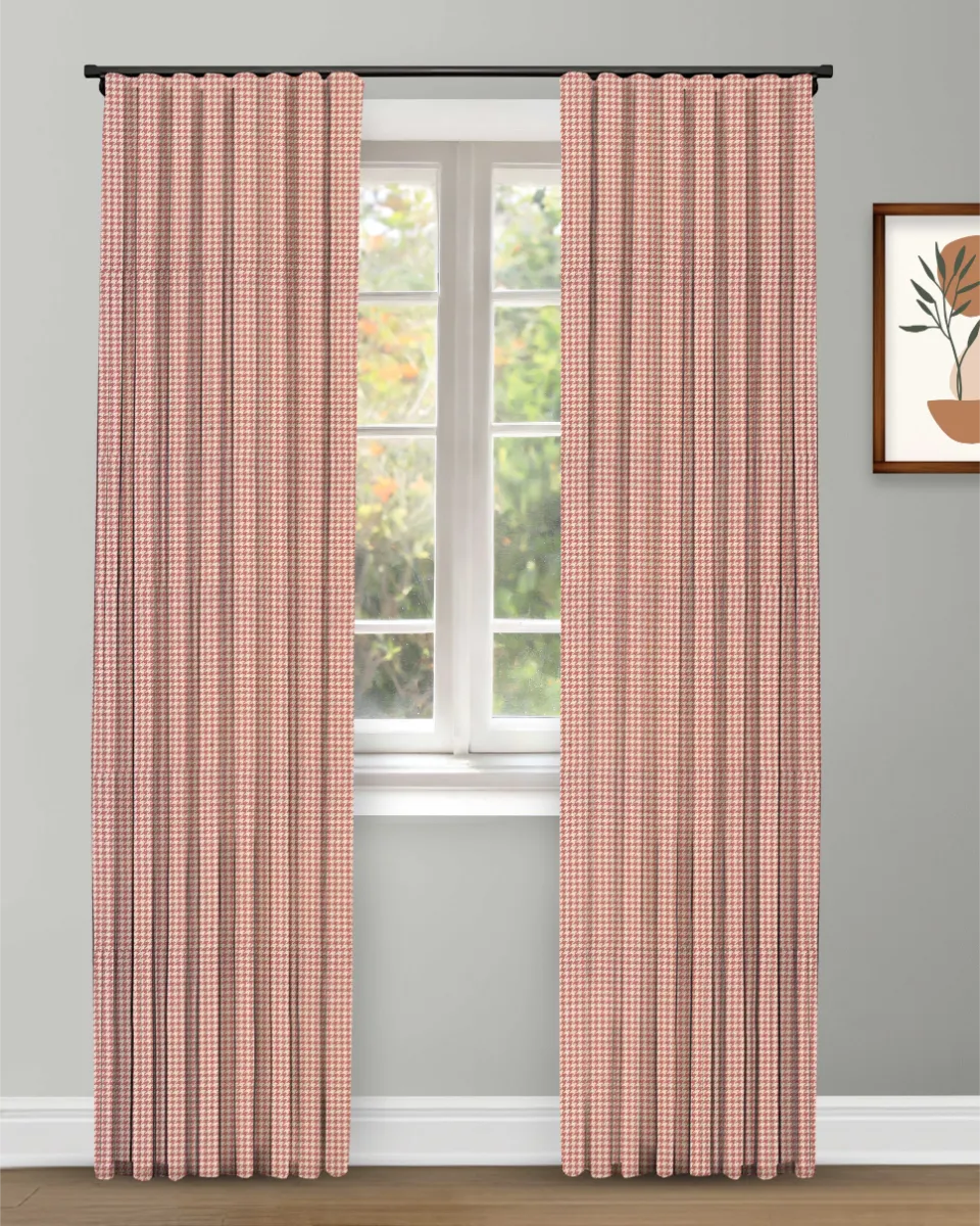 Curtains | Classic Houndstooth - Rose - Curtain | Curtain Avenue