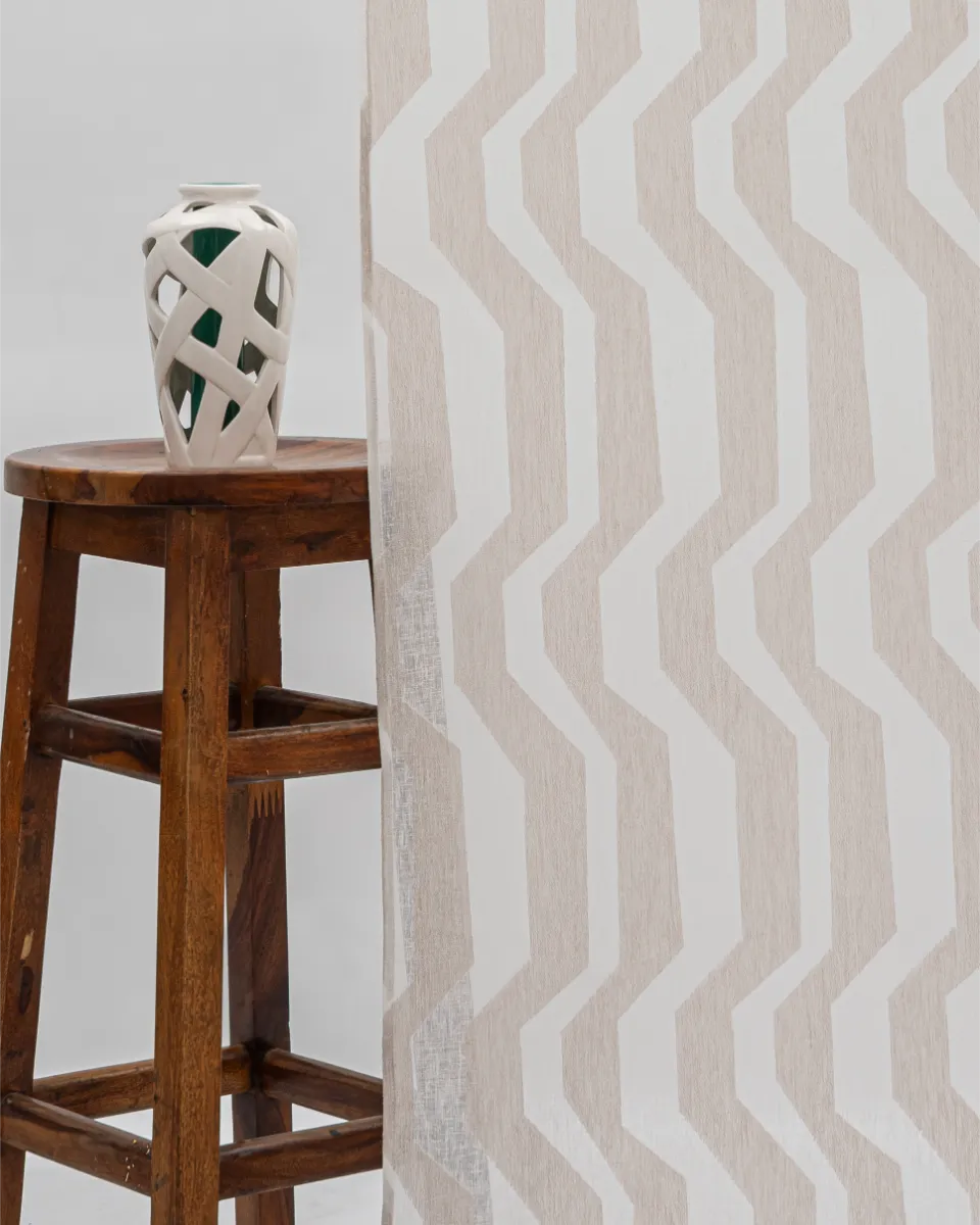 Cosmo Striped Semi Sheer Curtains - Sand - Image 1