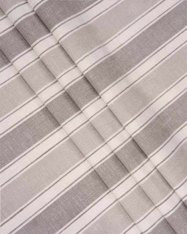 Roman Shades | French Stripes - Witney Gray Folded Shot | Curtain Avenue