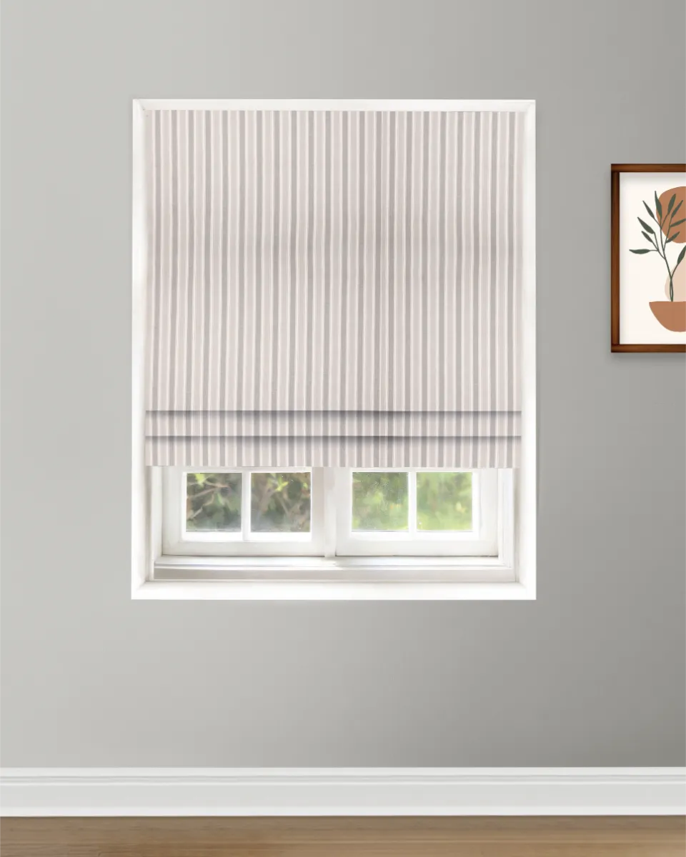 Roman Shades | French Stripes - Witney Gray Roman Shade Shot | Curtain Avenue