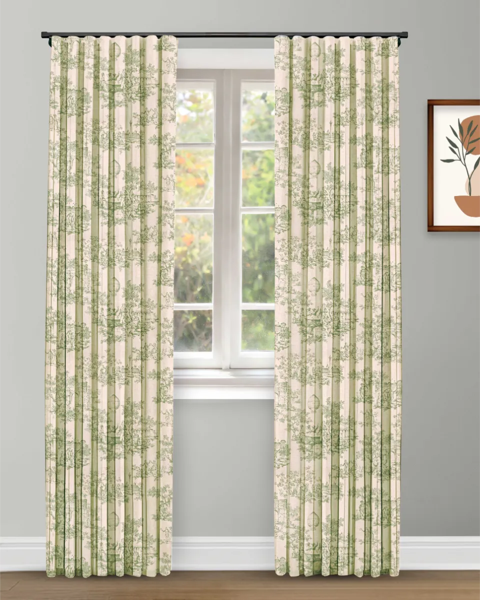 Curtains | French Toile-Sea Green- Curtain | Curtain Avenue